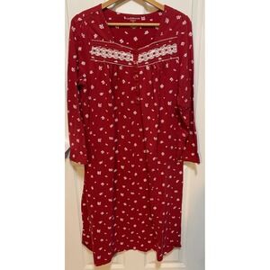 Womens Red Floral Nightgown Large pintuck lace cottagecore granny whimsy flowy